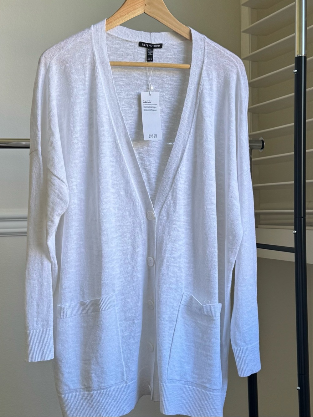 Eileen Fisher White V-Neck Organic Linen Blend Cardigan XL NWT